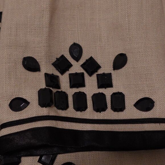 Linea Louis Dell'Olio Women Large Jacket 100% Linen Beaded Lined Tan - Picture 3 of 8